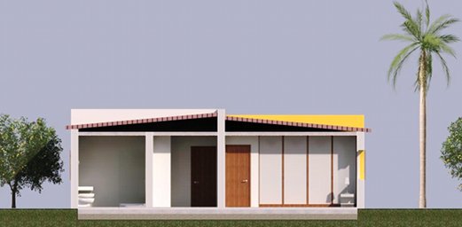 Vista de corte de uma habitação referente ao projecto da Flaviarte para a construção de casas sociais em Angola