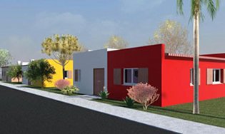Imagem exterior de uma habitação referente ao projecto da Flaviarte para a construção de casas sociais em Angola